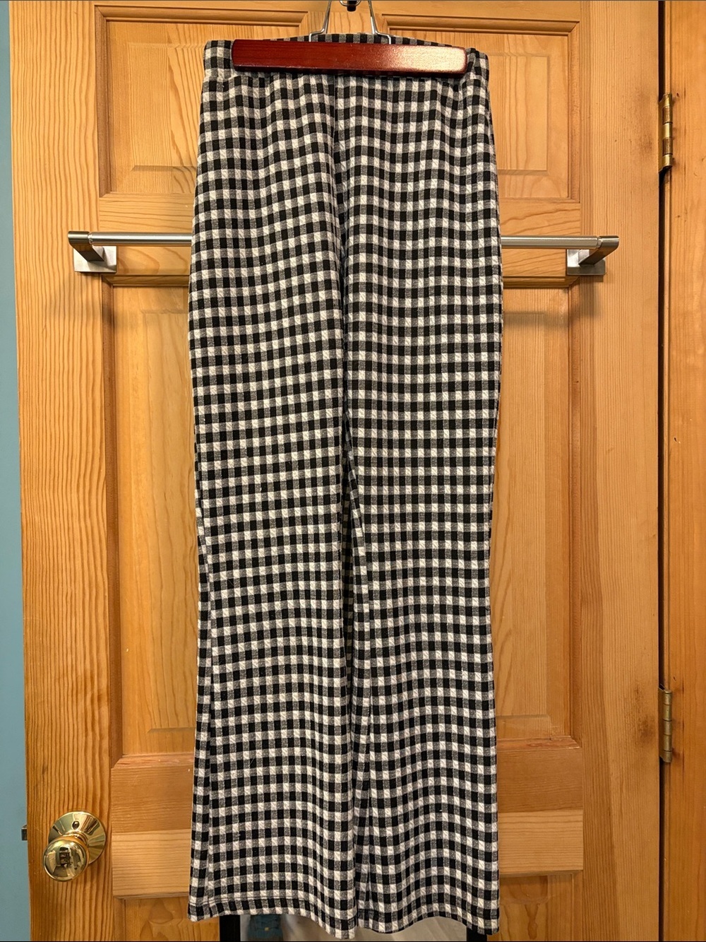 Casey Kick Flare Black/White Gingham Flared Stretch Pants Sz S